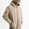 Jacket with hood - lined - textured beige