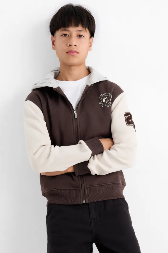 Skateboarder - varsity jacket with hood dark brown