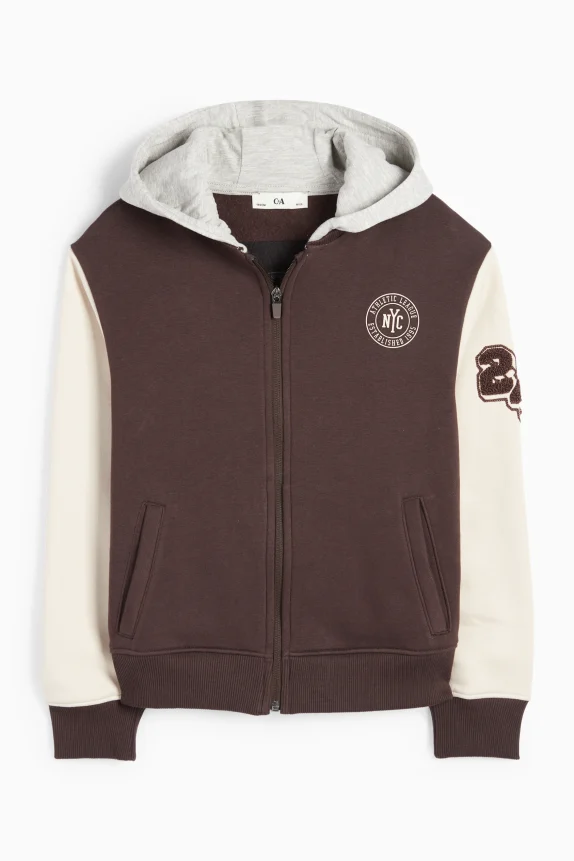 Skateboarder - varsity jacket with hood dark brown