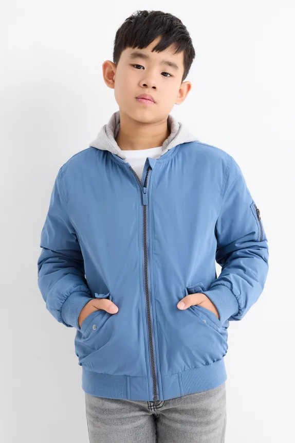 Bomber jacket with hood - lined blue