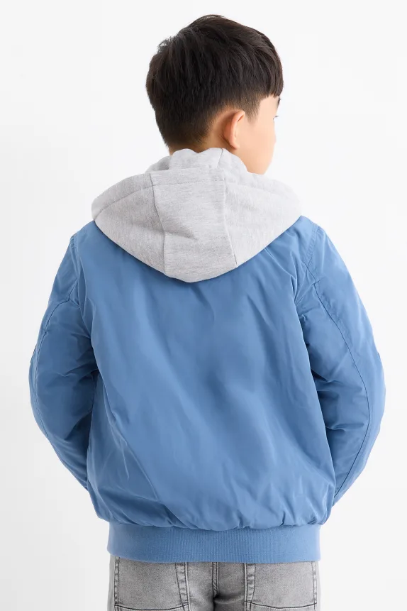 Bomber jacket with hood - lined blue