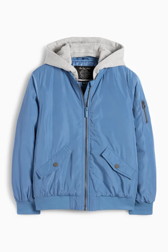 Bomber jacket with hood - lined blue