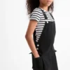 Set - short sleeve T-shirt and denim pinafore dress - 2 piece black / white