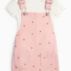 Heart - set - short sleeve T-shirt and denim pinafore dress - 2 piece pink