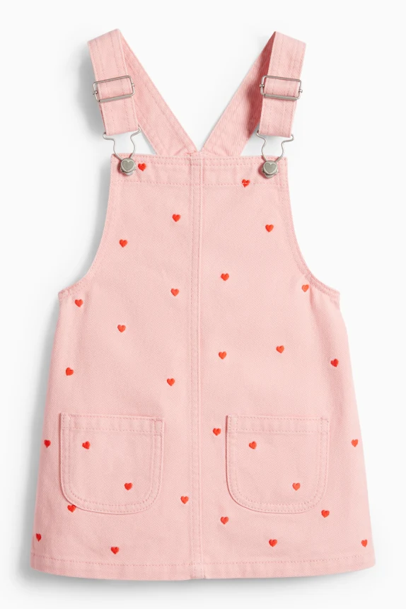 Heart - set - short sleeve T-shirt and denim pinafore dress - 2 piece pink