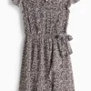 Floral - dress - shiny dark brown