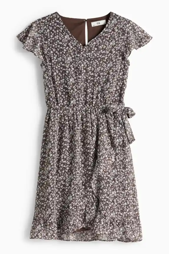 Floral - dress - shiny dark brown