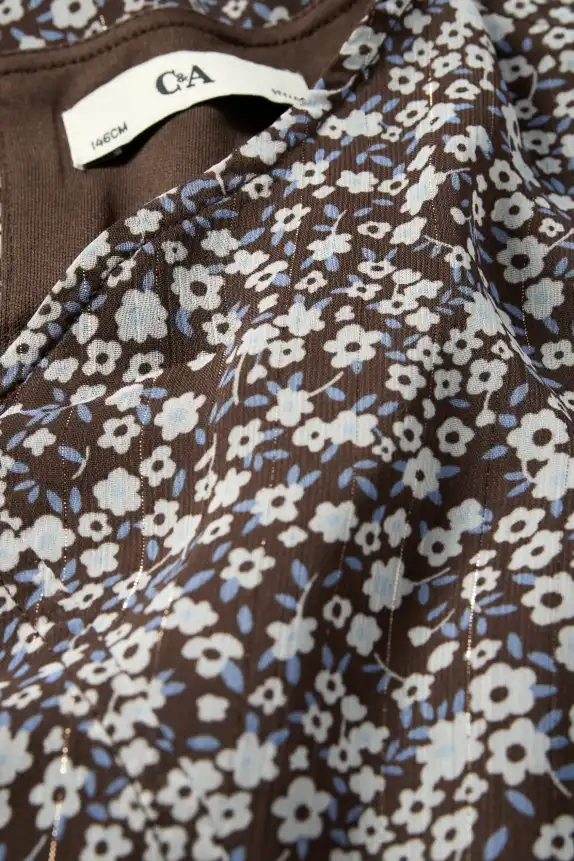 Floral - dress - shiny dark brown