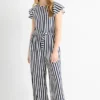 Jumpsuit - striped - textured dark blue / creme white