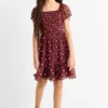 Chiffon dress - floral - smocked bordeaux