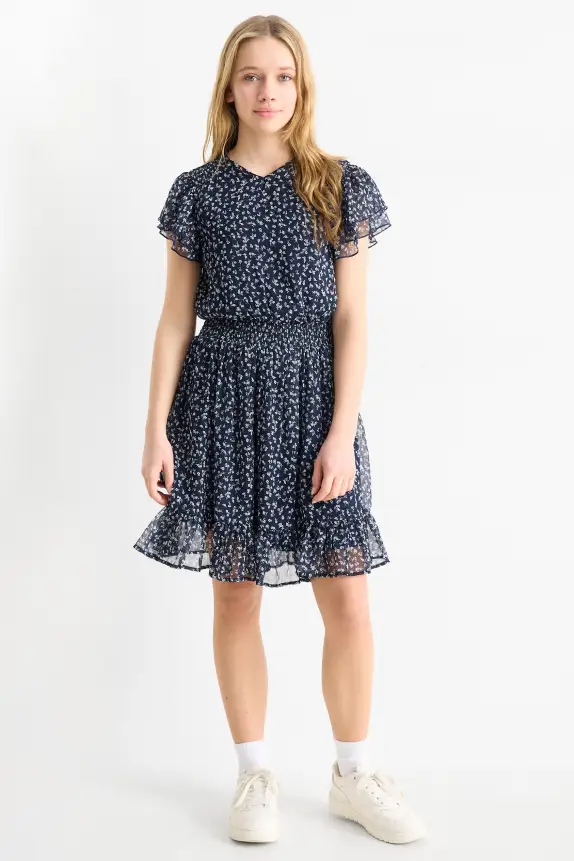 Chiffon dress - floral dark blue