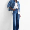 Wide leg jeans with belt - mid-rise waist blue denim