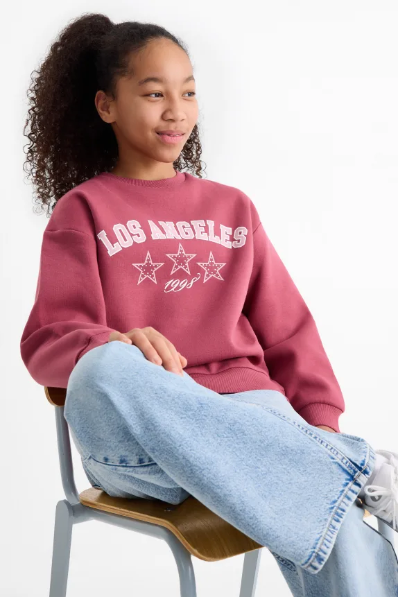 Los Angeles - sweatshirt with rhinestones dark rose