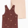 Floral - set - turtleneck top and corduroy dress - 2 piece dark brown