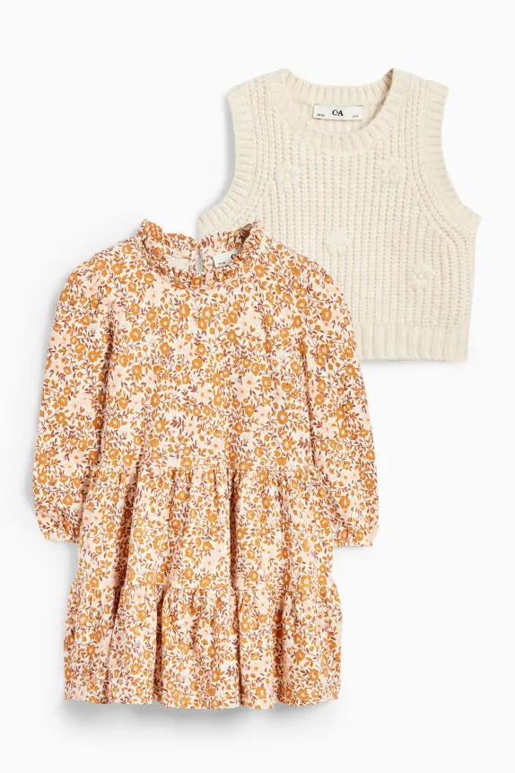 Floral - set - dress and slipover - 2 piece cremewhite