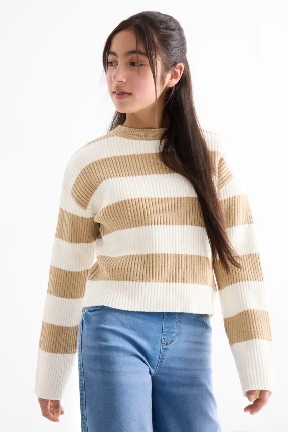 Jumper - ribbed - striped beige