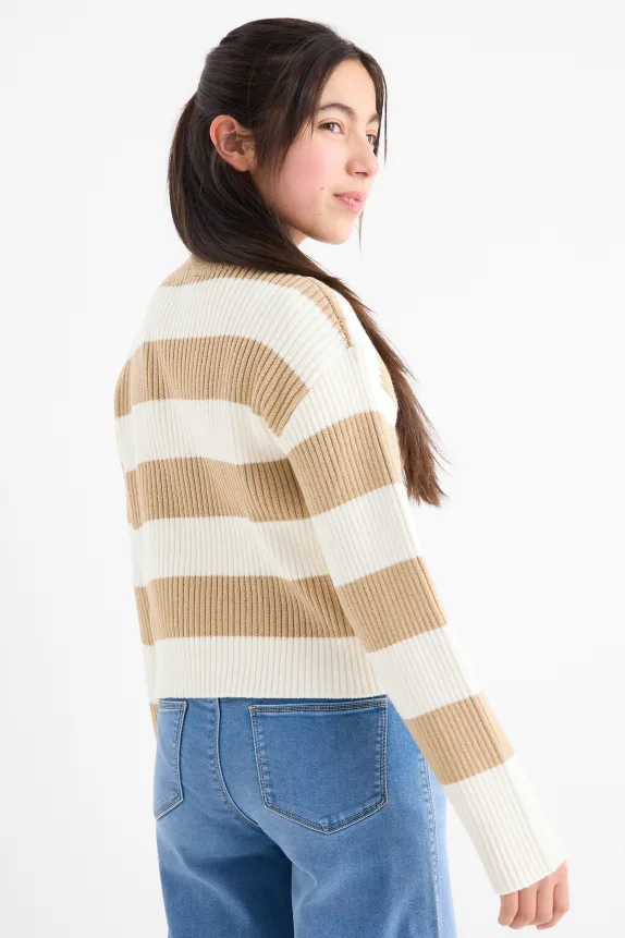 Jumper - ribbed - striped beige