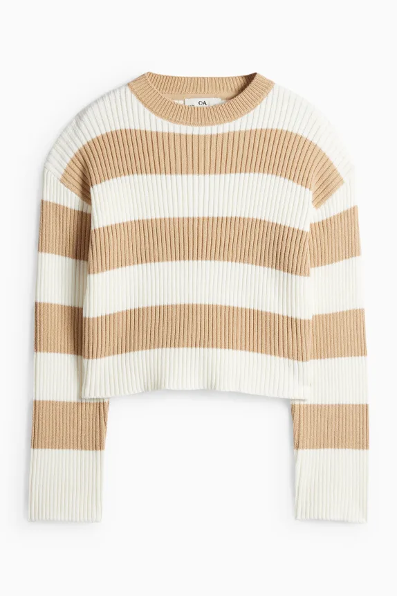Jumper - ribbed - striped beige