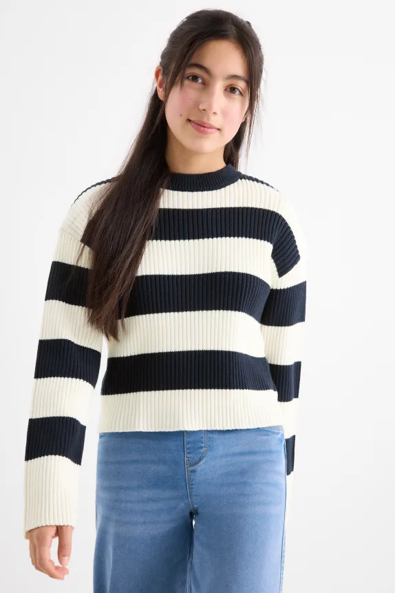 Jumper - ribbed - striped dark blue / creme white