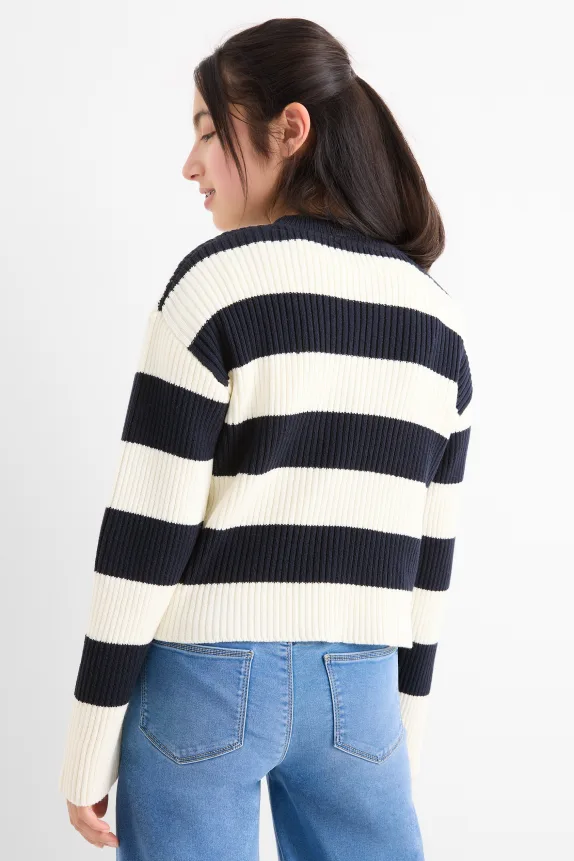 Jumper - ribbed - striped dark blue / creme white