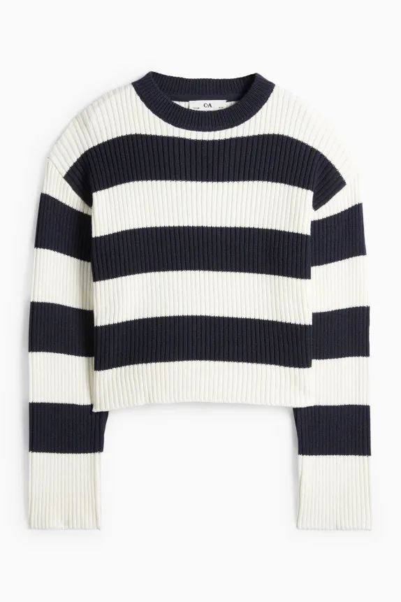 Jumper - ribbed - striped dark blue / creme white