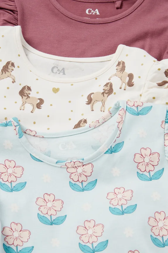 Multipack of 3 - flower, horse and bunny rabbit - dress light blue