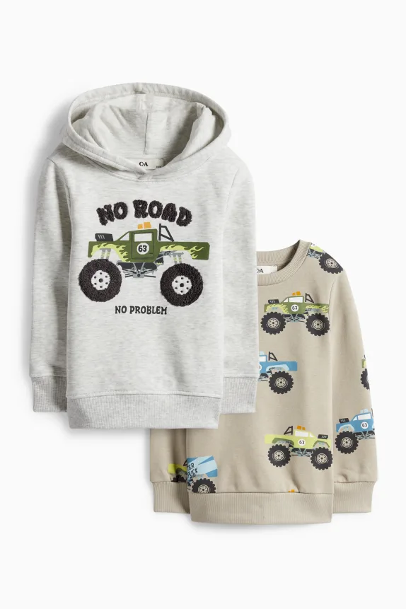 Multipack of 2 - monster truck - hoodie and sweatshirt gray-melange