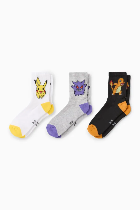 Multipack of 3 - PokÃ©mon - tennis socks with motif gray / black