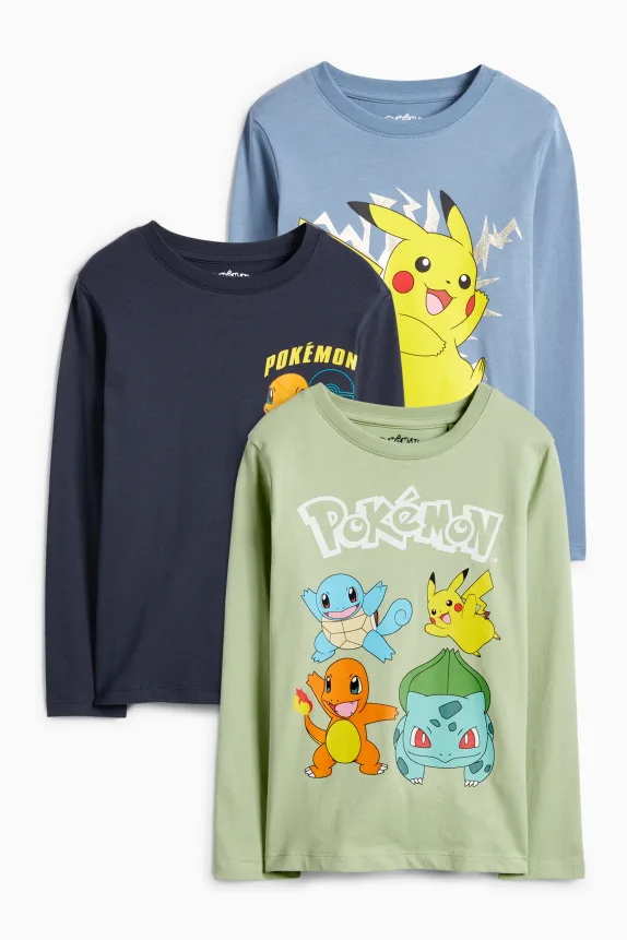 Multipack of 3 - PokÃ©mon - long sleeve top light green