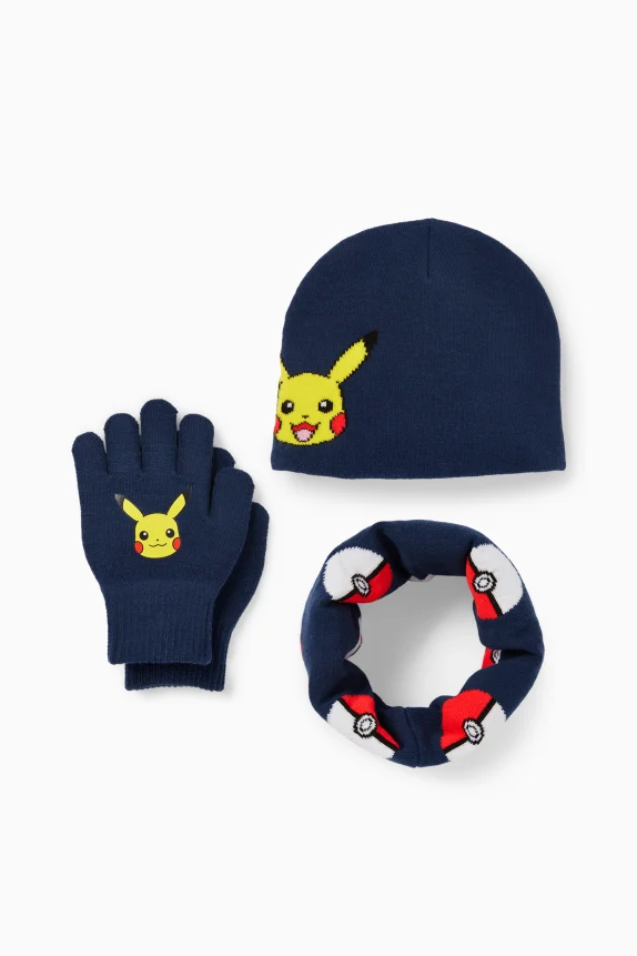 PokÃ©mon - Pikachu - set - hat, snood and gloves dark blue