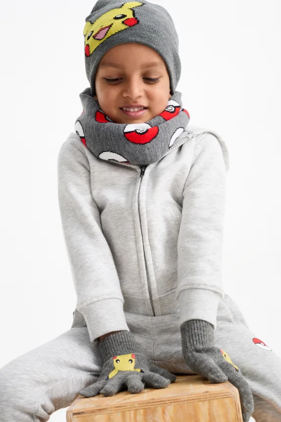 PokÃ©mon - Pikachu - set - hat, snood and gloves dark gray