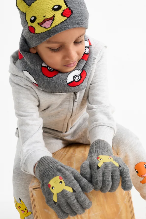 PokÃ©mon - Pikachu - set - hat, snood and gloves dark gray