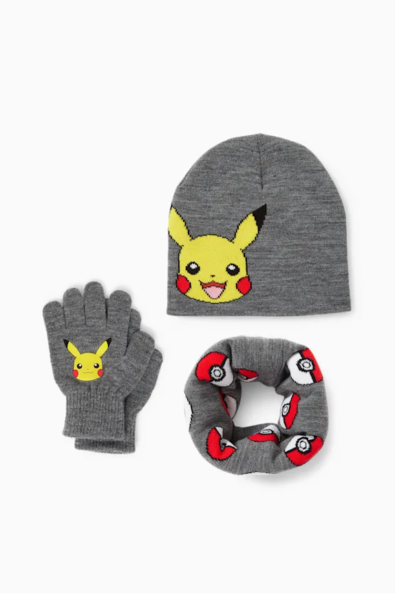 PokÃ©mon - Pikachu - set - hat, snood and gloves dark gray
