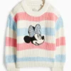 Minnie Mouse - jumper - ribbed - shiny- striped rose