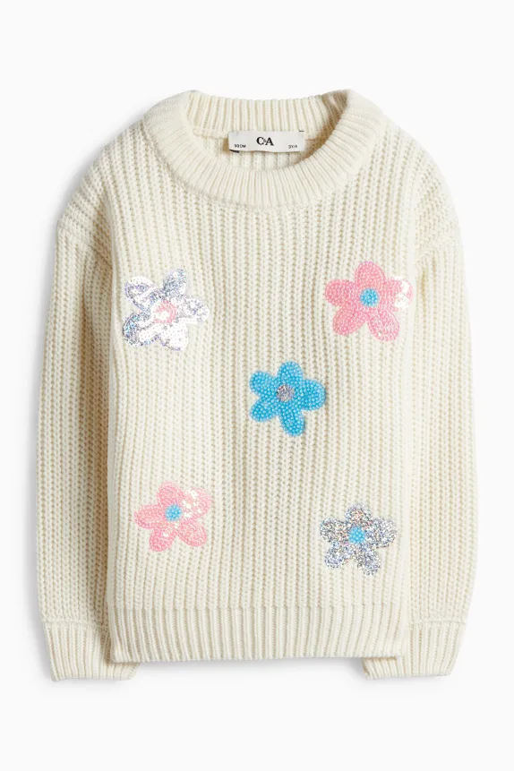 Floral - jumper - ribbed cremewhite