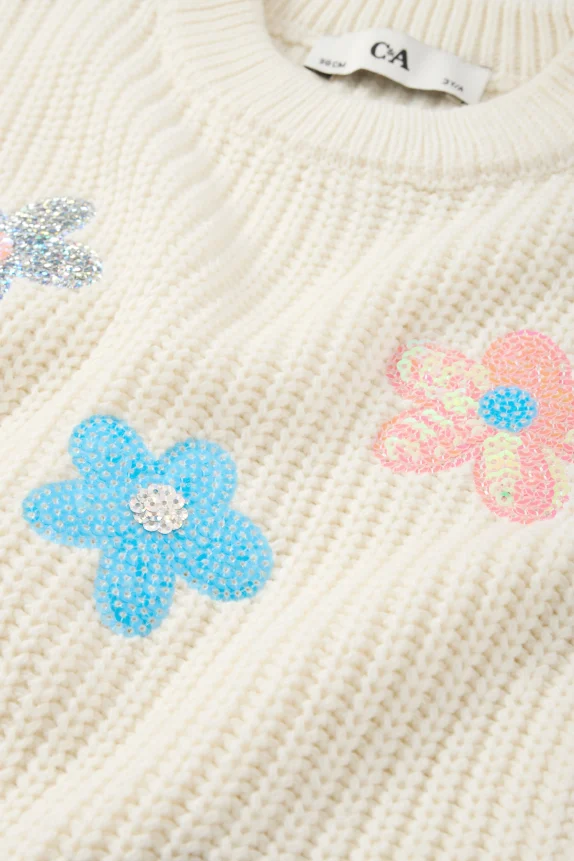 Floral - jumper - ribbed cremewhite