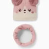 Kawaii - set - pom-pom hat and snood - 2 piece rose