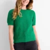 Knitted jumper - short sleeve - textured green