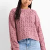 Jumper - cable knit pattern dark rose