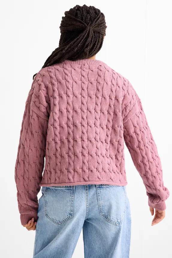 Jumper - cable knit pattern dark rose
