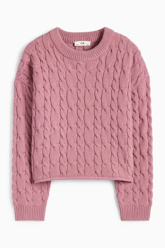 Jumper - cable knit pattern dark rose