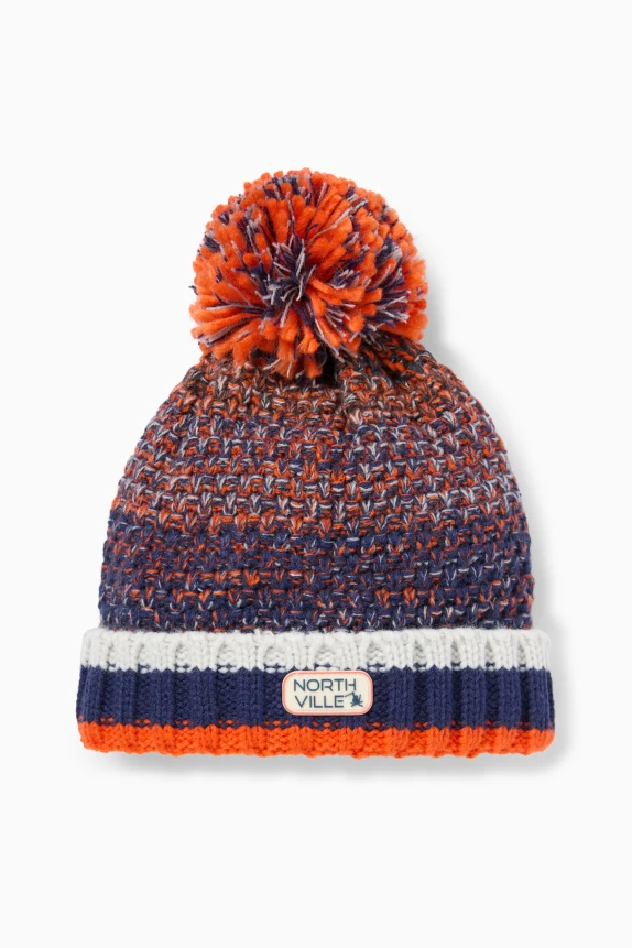 Pom-pom hat - patterned - textured orange
