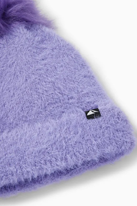 Pom-pom ski hat - ribbed light violet
