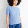 Knitted jumper - short sleeve - textured light blue