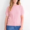 Knitted jumper - short sleeve - textured pink