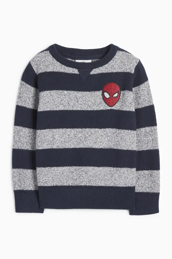Spider-Man - jumper - striped - textured dark blue