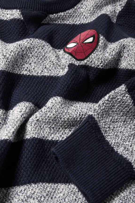 Spider-Man - jumper - striped - textured dark blue