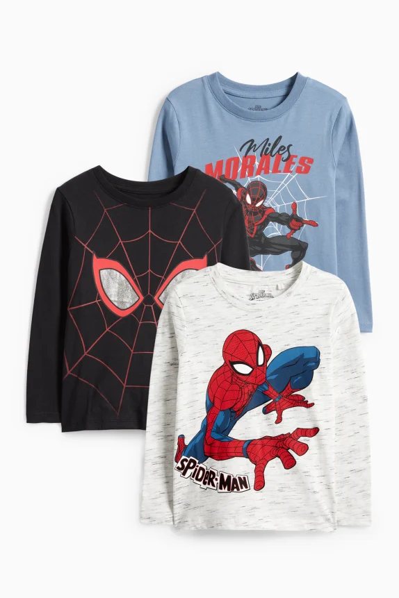 Multipack of 3 - Spider-Man - long sleeve top blue