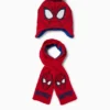 Spidey - set - pom-pom hat and scarf - 2 piece red / blue