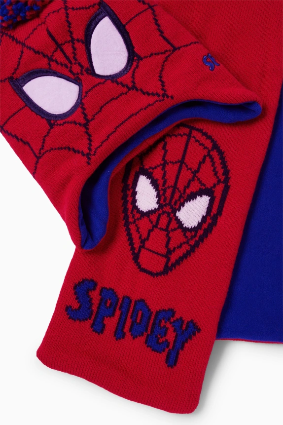 Spidey - set - pom-pom hat and scarf - 2 piece red / blue